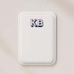 Custom Monogram MagSafe Wallet | Magnetic Phone Wallet for iPhone | Personalized Retro Glitch Lettering | Vegan Leather Card Holder Gift