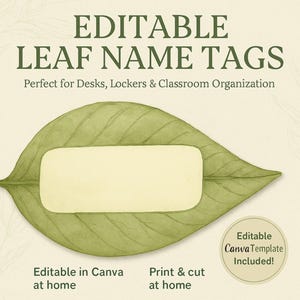 Editable Leaf Name Tags for Students – Watercolor Nature Classroom Labels – Canva Template + Printable PDF – Botanical Back to School Decor