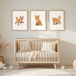 Set von 3 Baby Fuchs Poster | Verspielte Waldtier Wand Kunst | Fuchsjunges Digitales Download | Neutral Kinderzimmer Dekor | Baby-Dusche-Geschenk