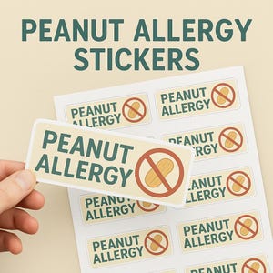 Adesivos de alerta para alergia a amendoim para crianças | Etiquetas de alerta médico à prova d&#39;água | Folhas de 15 cm x 10 cm ou 21 cm x 28 cm | Adesivos de segurança para lancheiras escolares
