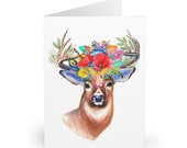 Greeting Cards (5 Pack) FLOWERY & FEATHERY Deer / Cartes de fête (paquet De 5) Cerf Nature En Fleurs