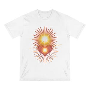 T-shirt de base 100 % en coton biologique unisexe manches courtes avec illustration énergisante rencontre lumineuse soleil et coeur d&#39;or