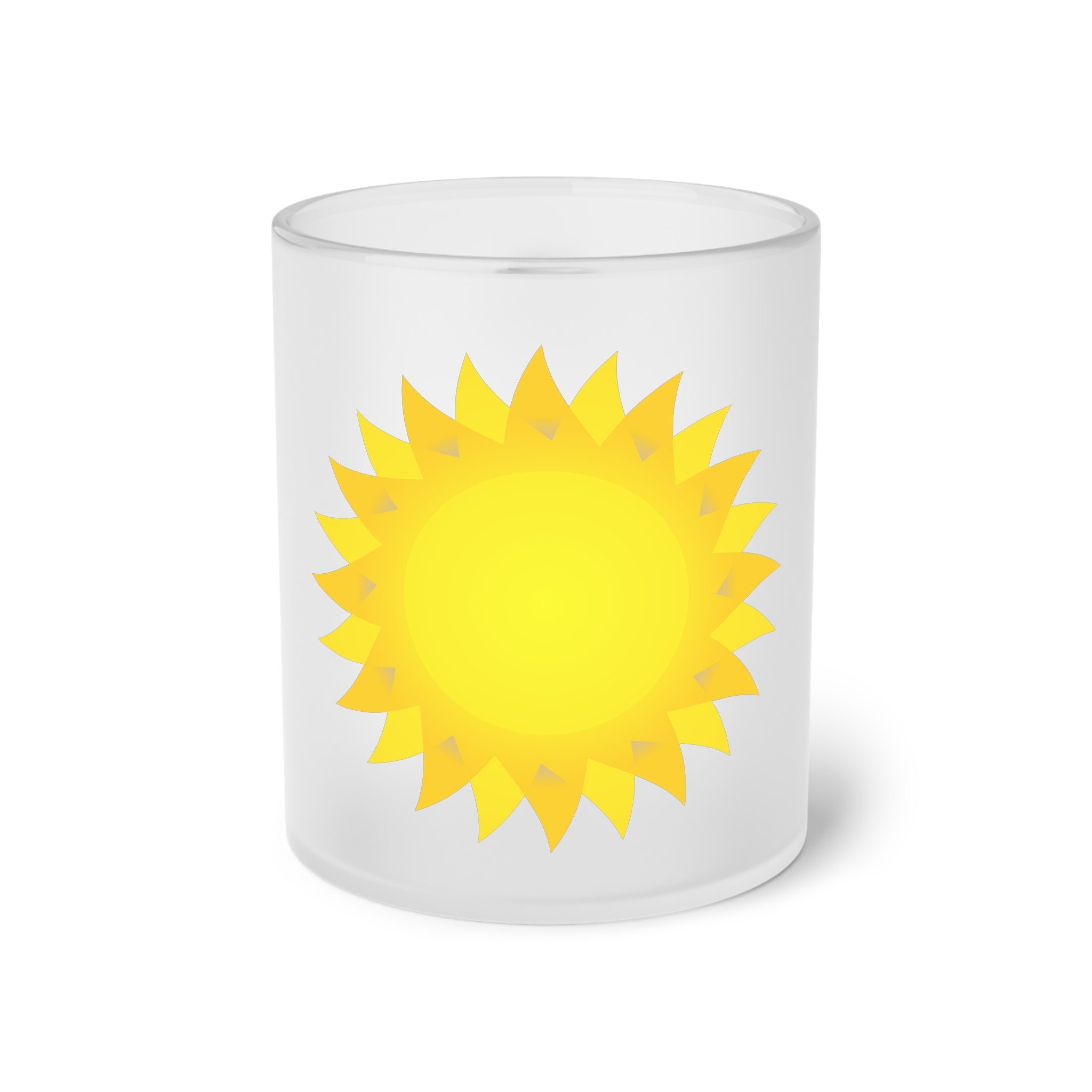Mug ou tasse en verre givré dépoli SOLEIL RAYONNANT création cadeau d'inspiration décor