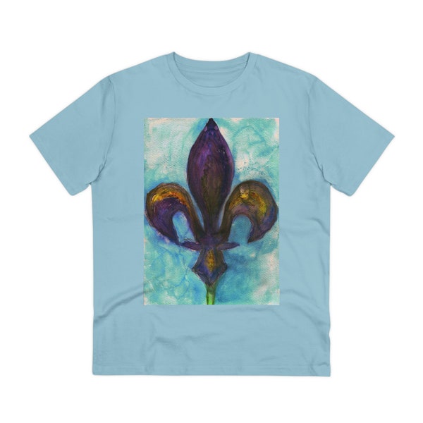 Organic Creator T-shirt - Unisex Fleurdelysé au naturel Bleu ciel et blanc / Natural Québec iris Sky blue and white