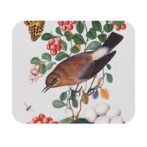 Tapis de souris rectangle avec imprimé illustration nature vintage 18e motif oiseau papillons et oeufs rideau à motif botanique