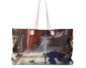 Weekender Bag with vintage art painting birds and fountain