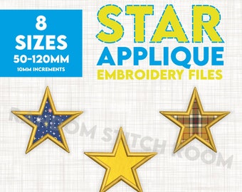 Star Applique Embroidery Machine Design File, Satin Stitch, INSTANT FILE DOWNLOAD, 8 Sizes