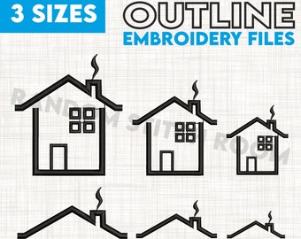 House and Roof Outline Embroidery Machine Design Files, Satin Stitch, INSTANT FILE DOWNLOAD, Simple, light, logo