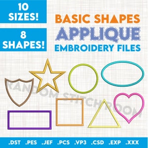 SHAPES APPLIQUE BUNDLE, 8 different shapes + 10 Sizes, Embroidery Machine Design Files, instant file download