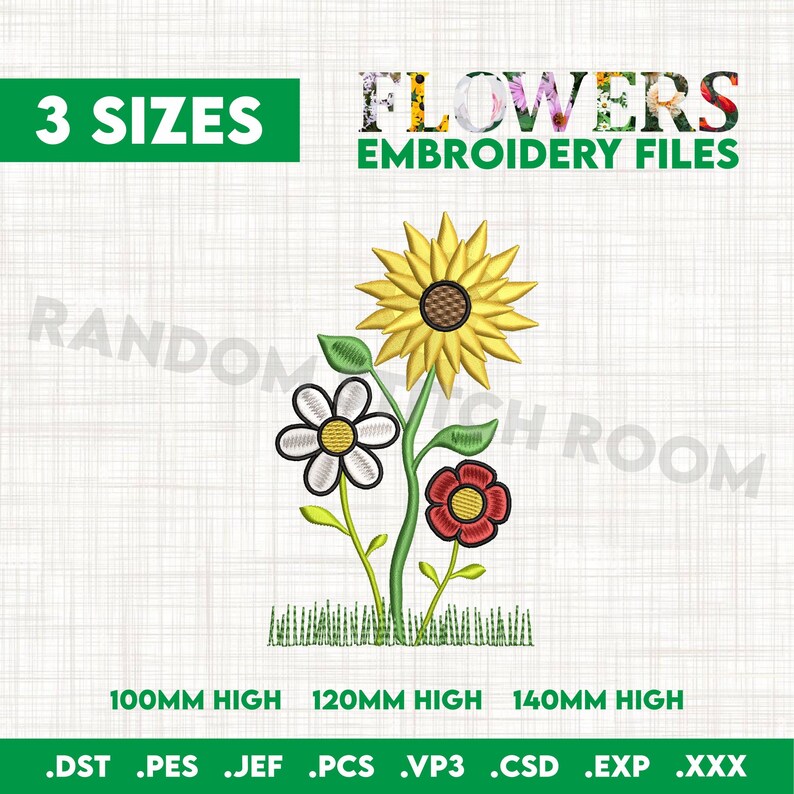Flowers Floral Embroidery Machine Design Files 3 Sizes Etsy