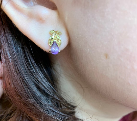 Beautiful earrings in gold 10k and Amatista stone - image 1