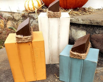 Rustic Distressed Painted Wooden Pumpkins Fall Decor
