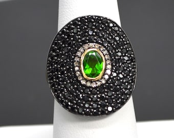 VINTAGE**Stunning Multi Gemstone Chrome Diopside Black Spinel Champagne Diamond Gold Vermeil Carol Brodie 'Rarities' Ring.