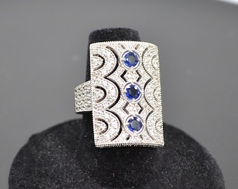 VINTAGE *RARE* Brilliant Art Deco Sapphire Zircon Carol Brodie "Rarities" Silver Ring