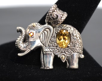 VINTAGE**RARE**Silver Jewel Encrusted 18KT Gold Adorned Elephant Pendant by Manse