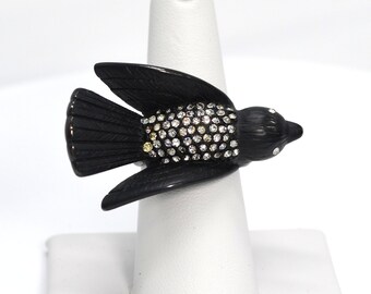 VINTAGE**Unique and Fun Black Bird Rhinestone Back CN Statement Ring