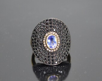 VINTAGE**Stunning Multi Gemstone Tanzanite Black Spinel Champagne Diamond Gold Vermeil Carol Brodie 'Rarities' Ring.