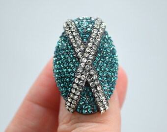 VINTAGE Amazing Pave Statement Ring Blue CZ Dome Glittering Clear X Design Ring