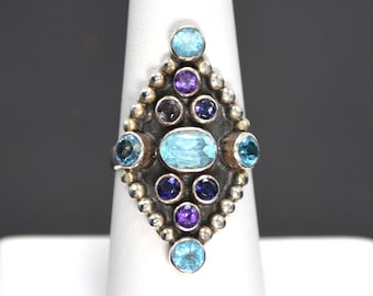 VINTAGE *RARE* Spectacular Amethyst Blue Topaz Lolite Nicky Butler Silver Shield Ring