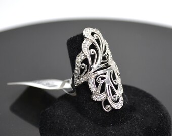 NEW in BOX!! Gorgeous Bella Luce Silver Filigree Scroll With Pave CZ Ring