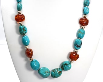VINTAGE***EXTRAORDINARY***Jay King Turquoise Amber Silver Necklace