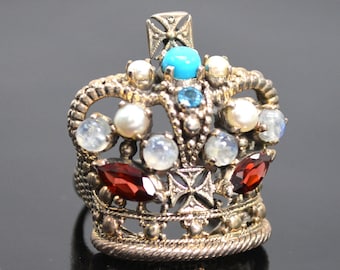 Royal Crown**VINTAGE**RARE**Bejeweled Silver Nicky Butler Ring