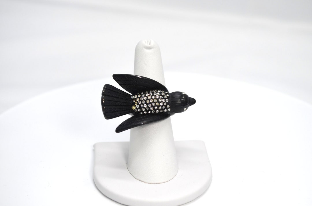 Vintage**unique and Fun Black Bird Rhinestone Back CN Statement Ring - Etsy