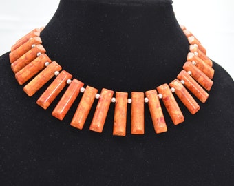 VINTAGE***RARE***Jay King Orange Coral Bars Collar Necklace