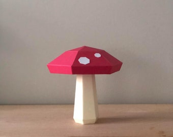 Mushroom 3D low poly papercraft model printable PDF template DIY craft
