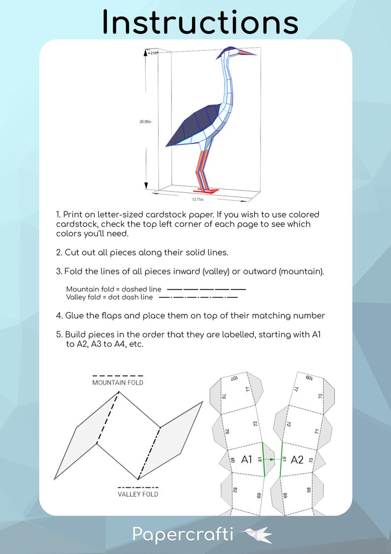 Heron Crane 3D Low Poly Papercraft Model Printable PDF Template DIY ...