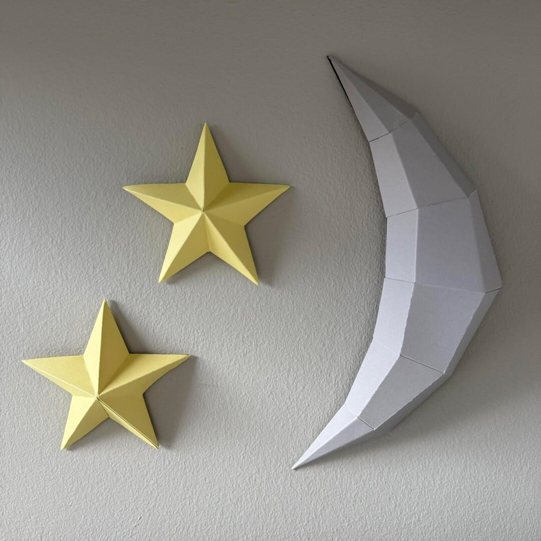 Papercraft Moonbase Moon and Stars 3D Low Poly Papercraft Model Printable PDF Template DIY ...