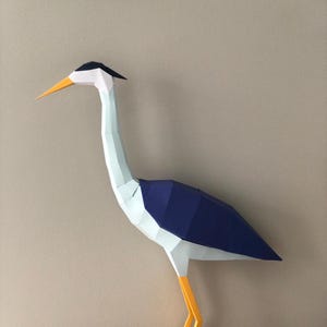 Heron crane 3D low poly papercraft model printable PDF template DIY craft