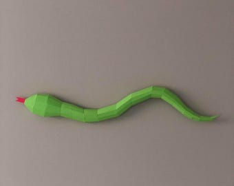 ヘビの3Dローポリペーパークラフトモデル、印刷可能なPDFテンプレート、DIYクラフト