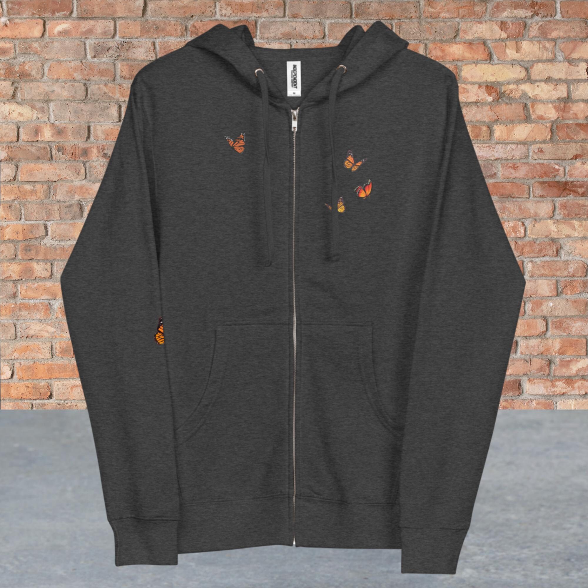 【NONCODE】(Unisex) Eopyu Washing Butterfly Sweatshirt Men Women Y2K Butterfly Zip Up Hoodie Grunge Dark Academia