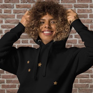 STAR EMBROIDERED Unisex Hoodie, PULLOVER hoodie with stars on front,  left sleeve , and outer label, multi star hoodie, gift for her