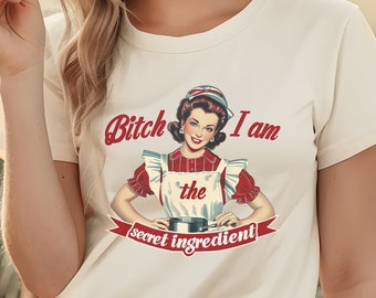 Retro Housewife T-Shirt: Funny Vintage Woman Tee, Secret Ingredient