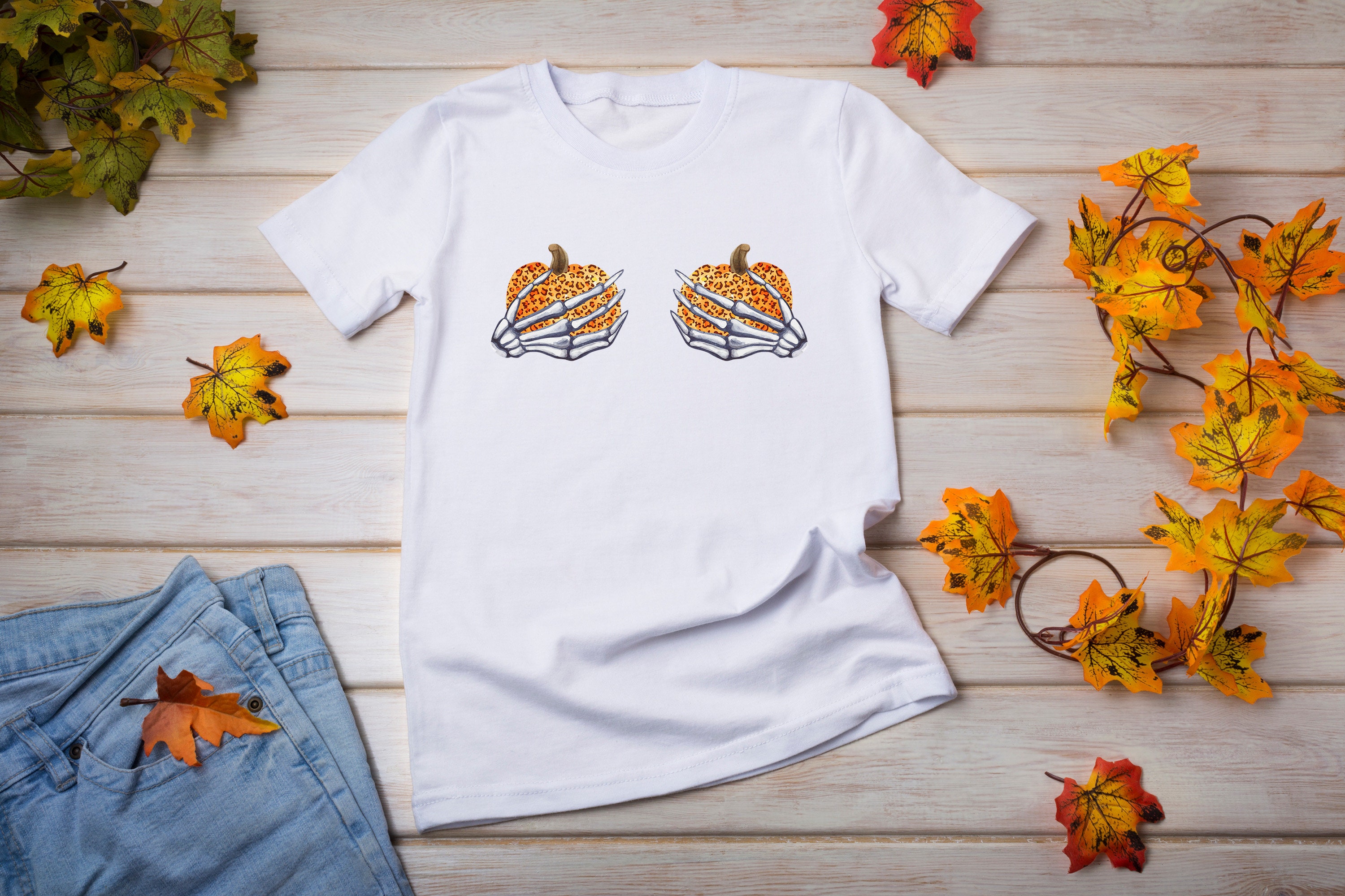 Funny Halloween Shirt/Skeleton Pumpkin Breast Shirt/Halloween  Costume/Halloween Party Shirt/Funny Halloween Costume/Cute Halloween  Shirt/H1 -  Polska
