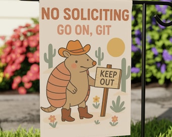 Bandera de jardín divertida con texto "No Solicitar", armadillo vaquero con "Adelante", letrero "Git" / Decoración de jardín estilo western / Bonita bandera rústica para exteriores