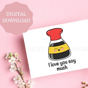 Carte de sauce soja, jolie carte de Saint Valentin pour mari, à mon compagnon de soja, carte de Saint Valentin drôle de soja pour petit ami, carte de Saint Valentin imprimable