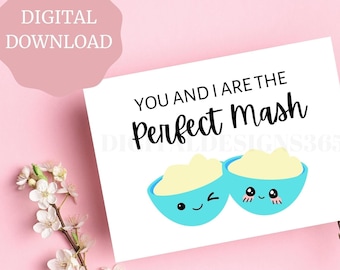 Karta z kalamburem z puree ziemniaczanym, słodka karta dla niego, rocznica, karta na Święto Dziękczynienia, dzień indyka, karta z kalamburem, karta do druku, pobieranie cyfrowe