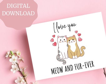 Tarjeta de aniversario IMPRIMIBLE, Tarjeta de gato para aniversario, Tarjeta de aniversario linda para descargar, Tarjeta impresa en casa, Tarjeta de amor de gato divertido