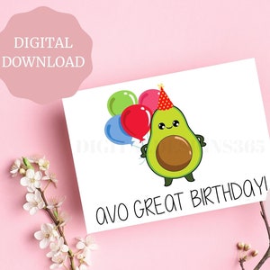 Avocado Geburtstagskarte, süße Geburtstagskarte, lustige Geburtstagskarte, Avo toller Geburtstag, Wortspiel Karte, digitaler Download, DRUCKBAR
