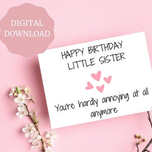Tarjeta de cumpleaños divertida, tarjeta para hermana, tarjeta de cumpleaños, tarjeta de cumpleaños para hermano, tarjeta imprimible, tarjeta digital, tarjeta de hermana pequeña