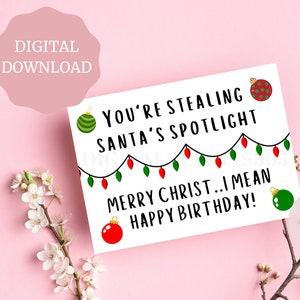 Grappige december verjaardagskaart, grappige kerstverjaardagskaart, grappige verjaardagskaart, afdrukbare kaart voor december verjaardag, digitale download