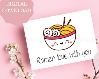 Tarjeta Ramen IMPRIMIBLE, Tarjeta imprimible, Tarjeta de aniversario, Tarjeta de cumpleaños de Pun lindo, Tarjeta de cumpleaños de comida, Tarjeta digital de cumpleaños