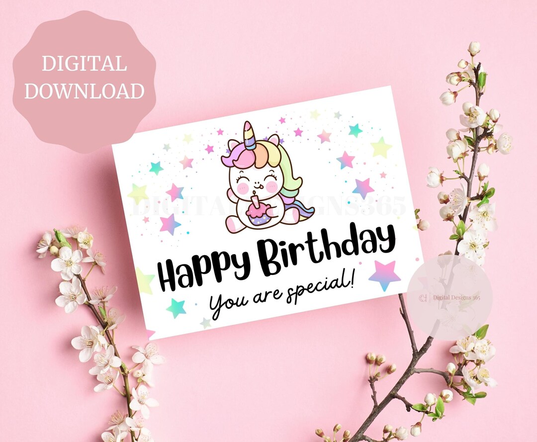 Unicorn Printable Birthday Card, Kids Happy Birthday Card, DIY Birthday