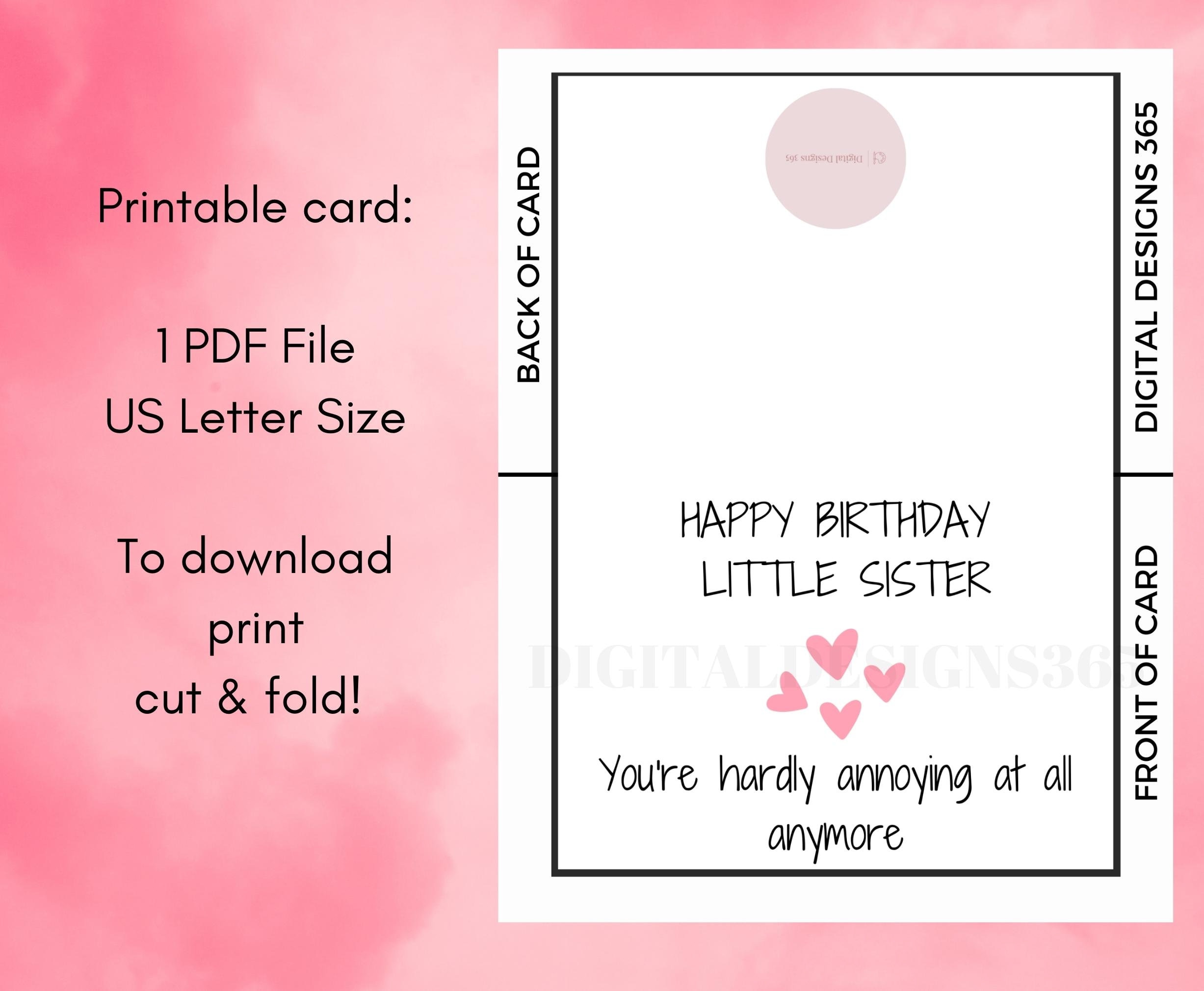 Funny Birthday Card, Card for Sister, Birthday Card, Birthday Card for  Sibling, Printable Card, Digital Card, Little Sister Card - Etsy, image size:2454x2020