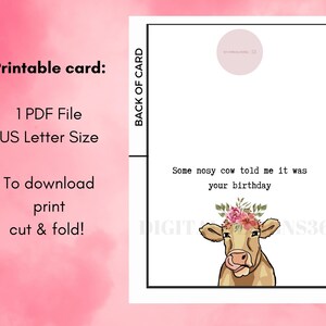 Cow Birthday Card PRINTABLE, Printable Birthday Card, Happy Birthday ...