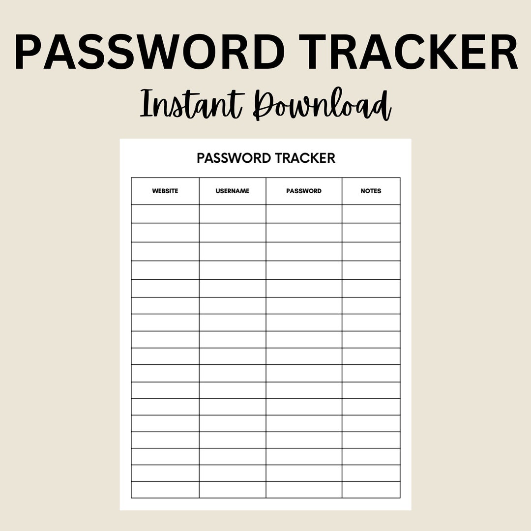 Printable Password Tracker. Password Log and Password Keeper. Digital ...