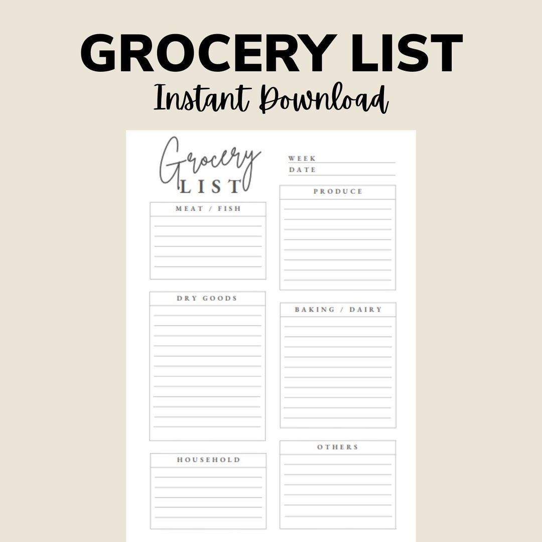Grocery Shopping List Printable Template, Grocery Planner, Food Shopping List, Party Food ...